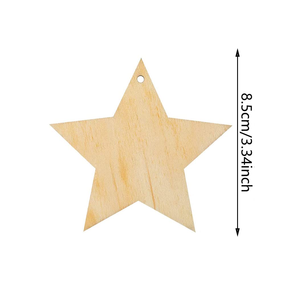 20 Pieces Natural Wooden Star Shape Wooden Star Wood Pieces Wooden Ornament, Wood Log Slices for House Garden Home DIY Art Craft Christmas Tree Party Decoration - Image 2