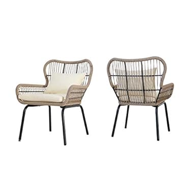 AMAZON - Christopher Knight Home Kimberley Outdoor Club Chairs, Steel and Rope, Cushioned, Boho, Dark Gray, Brown, Beige