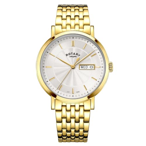 Image of Rotary Men's Heritage White Guilloche Dial Gold Plated Stainless Steel Bracelet Watch