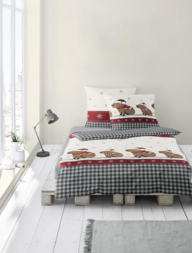 Bierbaum Ropa de Cama 4168, Franela Fina, 100% algodón, diseño en Alemania, Gris 10, 135 x 200 + 80 x 80 cm