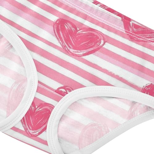 Pink Striped Heart Breathable Girls' Panties Organic Cotton Toddler Underwear for Kid in Sizes 2T,3T, 4T, 5T, 6Y and 8Y4