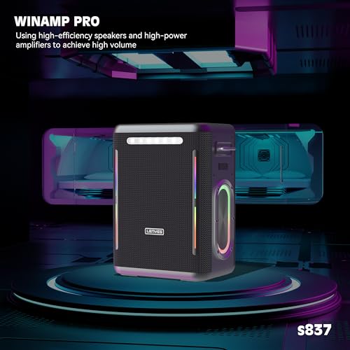 Image of Lenyes S837 300W Portable Karaoke Party Speaker with Dual Wireless UHF Mics, 30000mAh Battery, 65W Type-C Fast Charging, TWS Pairing, 15H Playtime, Guitar /Mic Input, USB /AUX, EQ Modes (Black)