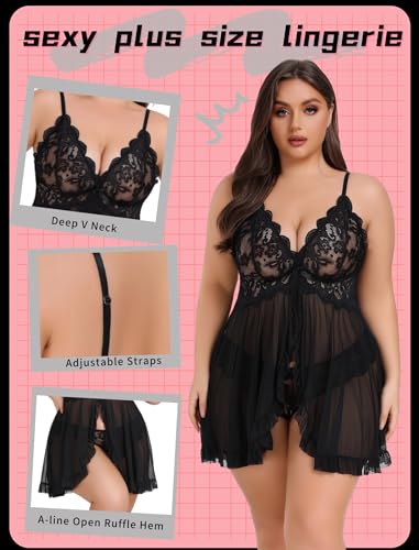 Avidlove Plus Size Lingerie for Women Sexy Lingerie Dress Lace Babydoll Lingerie V-Neck Open Front Strap Nightdress4