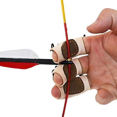 HRCHCG 3PCS Archery Gloves Bow Finger Tab Leather Tradition Recurve Bow American Hunting Bow Hand Guard Protect Hand Finger (Black) Cover