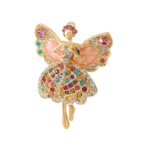 Image of Rhinestone Angel Ballerina Brooch Pin for Women Girls Fashion Crystal Gold Tone Cute Fairy Butterfly Ballet Dancer Brooches Lapel Pins Dainty Dress Accessories Birthday Christmas Jewelry Gift