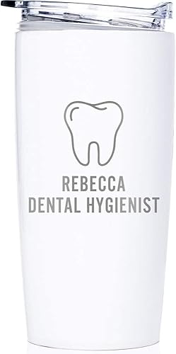 Lifetime Creations Vaso de dentista personalizado grabado con tapa de 20 onzas (blanco)  Regalo personalizado para dentista, taza de viaje de café