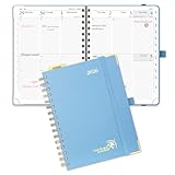 POPRUN 2026 Planner (Medium Size 8.5'' x 6.25'' Wire-Bound Hard Cover) Daily Weekly and Monthly Calendar - Agenda 2026 (Jan.2026-Dec.2026) with Hourly Schedule, Monthly Tabs - Haze Blue