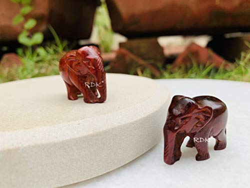 Image of RDK Red Sandalwood Elephant Pair Idol - Natural Lal Chandan Wooden Miniature Figurine Set for Home Decor & Vastu - 1 Inch Handcrafted Spiritual Murti Combo