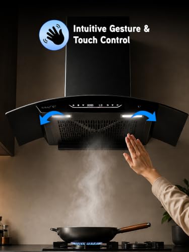 Image of RUWA RAVE 90cm BLDC Motor Kitchen Chimney | 1400 m3 /hr Suction | Filterless Auto Clean | Gesture & Touch Control | Heat Auto Clean Technology | Black