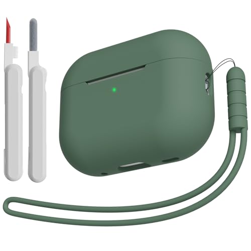 KOKOKA Custodia Case Compatibile con AirPods Pro 2/1 2023/2022/2019 con Kit di Pulizia e Cordino in Silicone, Case Cover Protettiva Premium in Silicone per AirPods Pro 2a/1a Generazione, Deep Green
