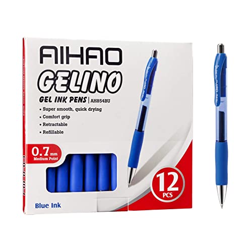 Aihao Gel Ink Pens, Medium Point(0.7Mm), Blue Ink, Retractable Roller Ball Gel Pen With Comfortable Grip For Smooth Writing, 12 Pack, Quick Dry Ink Pen… #TOP5