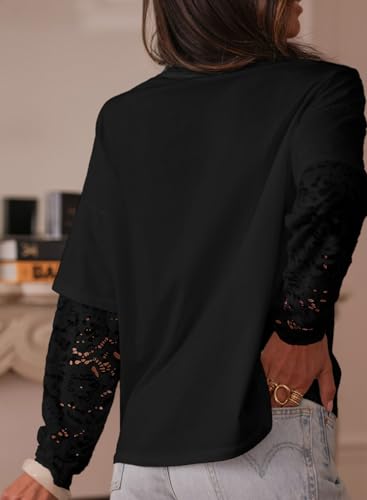 Acelitt Womens Mesh Long Sleeve Tops Crewneck Lace Blouse Shirts,S-XXL3