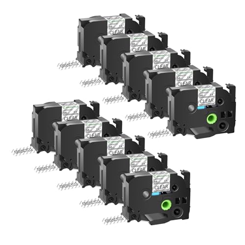 GREENCYCLE TZe-161 36mm 1.4 Laminated Clear Tape Compatible for Brother P-Touch Label Maker Tape TZe161 TZ-161 Black on Clear TZe TZ Label for Ptouch PT-910BT P900W P950W 530 550, 10 Pack