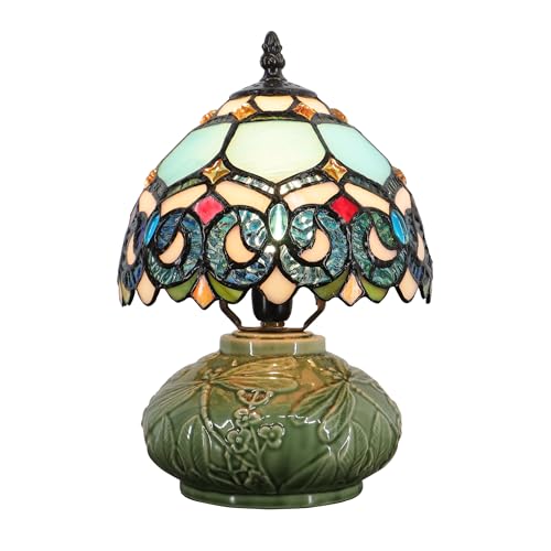 Tiffany-Style Stained Glass Mushroom Table Lamp (Sapphire, 8×11 in)