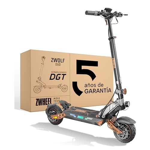 ZWHEEL ZWOLF DUO | Patinete Eléctrico Adultos Homologado DGT - 1000W-2000W Max, 70km Autonomía, Geolocalización, Suspensión Híbrida Ajustable, Frenos Hidráulicos Regeneradores AER - Ruedas 10' Offroad