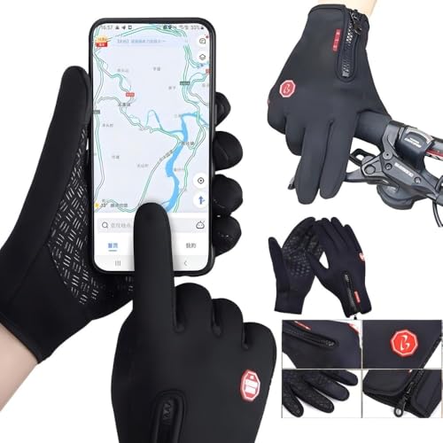 Luva Térmica Bike e Motoqueiro Touchscreen Impermeável para Frio Intenso – Antiderrapante, Corta Vento, Unissex para Inverno, Corrida e Uso Diário - Tecido premium