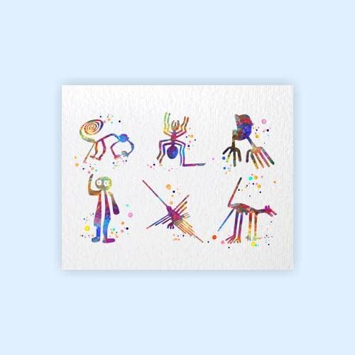 Miniatura 2 de Dignovel Studios Póster de impresión artística de acuarela antigua de 8 x 10 líneas de Nazca Perú geoglifos misterio desierto paisaje antiguo DN711