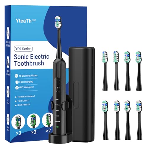 Sonic Electric Toothbrush for Adults and Kids, 50,000 VPM with 5 Modes and 3 Intensities, Travel Toothbrush with Case, 3 Hours Charge for 60 Days, Built-in Smart Timer Black