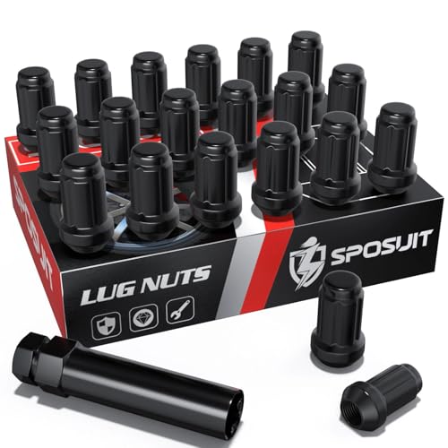 Image of Sposuit M12x1.5 Spline Lug Nuts - Replacement for 2008-2024 Dodge Journey, 1994-2014 Avenger, 1987-2020 Grand Caravan, 1991-2007 Caravan - Closed End Black Lug Nut with Socket(20 Pcs)
