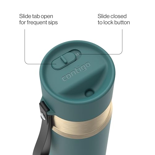 Image of Contigo AutoSeal 24 oz Stainless Steel Vacuum-Insulated Water Bottle with Leakproof Push-Button Spout & Lock, Carry Strap, BPA-Free & Lead-Free, Dishwasher Safe