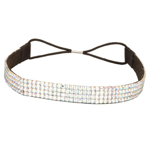 Iridescent AB Crystal Rhinestone 4 Row Elastic Stretch Hair Band Headband