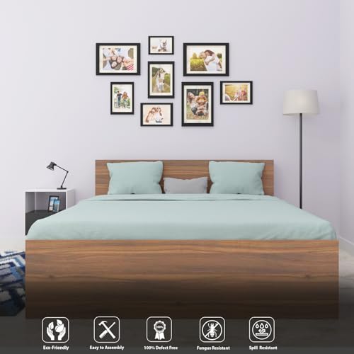 Image of VIKI Tapered King Size Wooden Bed Frame (70x80) | Engineered Wood Platform Bed for Bedroom | Modern Bedroom Bed Without Storage | Brussel Walnut Finish | Free Assembly | 1 Year Warranty