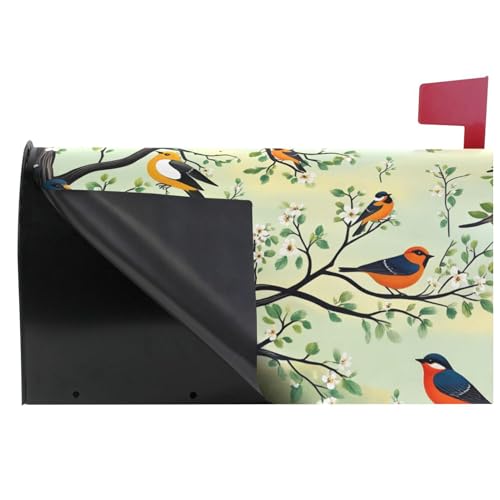 Image of Wamika Spring Flowers Magnetic Mailbox Covers Cherry Blossoms Birds Mailbox Cover Standard Size Full Magnet Garden Yard Porch Mail Boxes Cover Holiday Decorations 21 inch L x 18 inch W