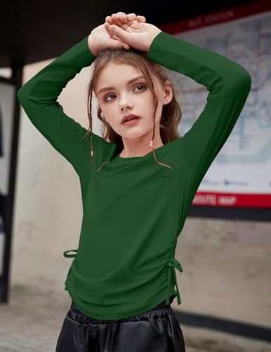 Image of Arshiner Girls Long Sleeve Shirts Ruched Knot Side Tunic Blouse Tee Tops