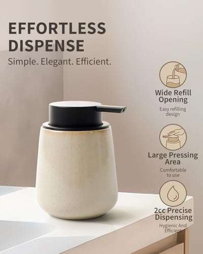 Image of BosilunLife Hand Soap Dispenser - Ceramic Dish Soap Dispenser for Bathroom 12ounce Refillable Liquid Hand Wash Dispenser for Essential Oil, Lotion Soap, Greige with Speckle