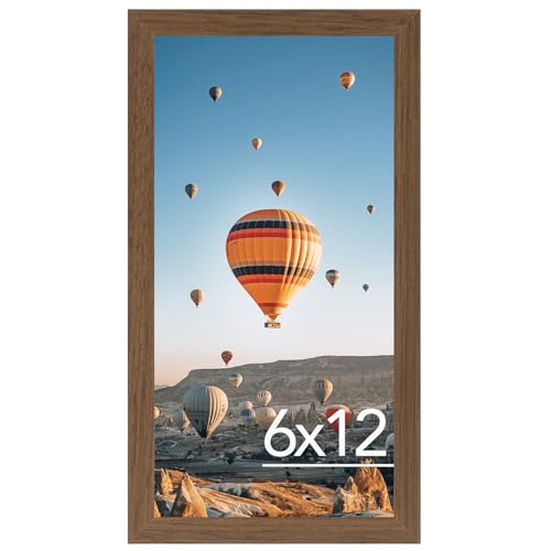 Image of JCJMY 6x12 Picture Frame Brown for Wall Hanging, Wall Mounting Horizontally or Vertically, 6 x 12 Wall Gallery Poster Photo Frame with Shatter Resistant Plexiglass, Brown