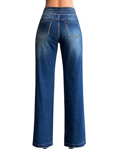 Rosswear Women's High-Waisted Wide Leg Stretch Denim Jeans