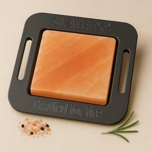Slateex Barbecue in pietra salata, 30 x 30 cm, con supporto premium in acciaio verniciato e acciaio inox, resistente alle alte temperature, per uso alimentare e ideale per grigliare, arrostire e