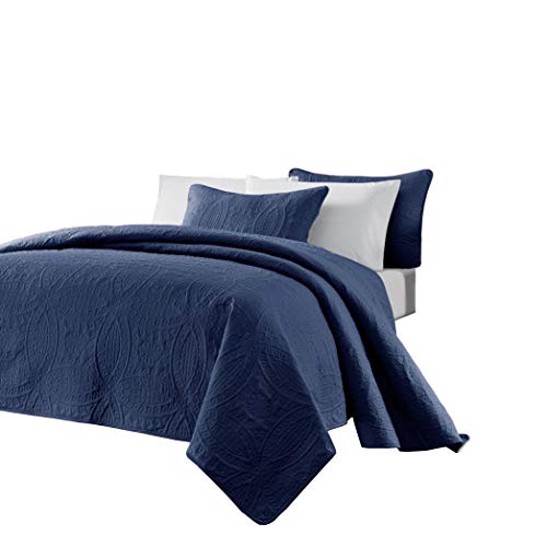 Chezmoi Collection Austin 3-Piece Oversized Bedspread Coverlet Set (King, Navy) Chezmoi Collection Austin 3-Piece Oversized Bedspread Coverlet Set (King, Navy)