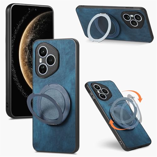 Jiajihua Case Compatible with Huawei Pura 70 Built-in Magnet [PC+TPU+PU] 3 in 1 Two-Way Kickstand Anti-Drop Cover Blue