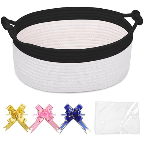 Image of COMSE Small Gift Basket Empty with Bag & Ribbons, Black & White