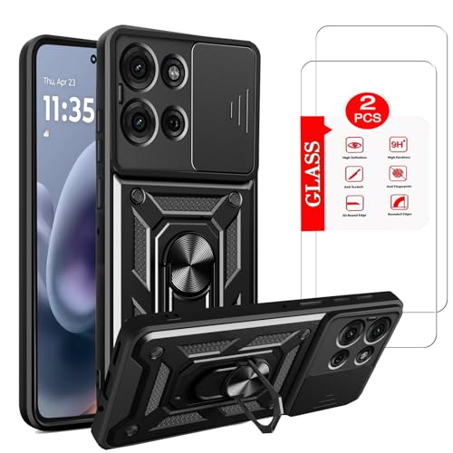 Image of for Motorola Moto G86 Case with [2 Pack] Tempered Glass Screen Protector, for Moto G86 5G Case Heavy Duty Armor [Military-Grade] Protective，with Lens ProtectsMagnetic Stand Cover Black