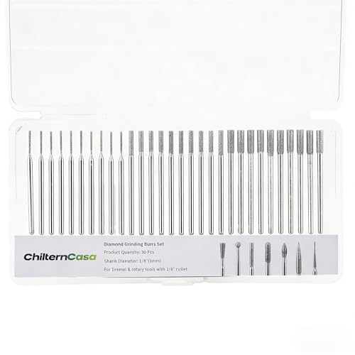 ChilternCasa 1mm-3mm Diamond Drill Bits for Stone, Grinding Bit Set 2.35mm Shank with Collet Rotary Tools for Dremel Drilling Glass, Gemstones & Jewelry - Pack of 30