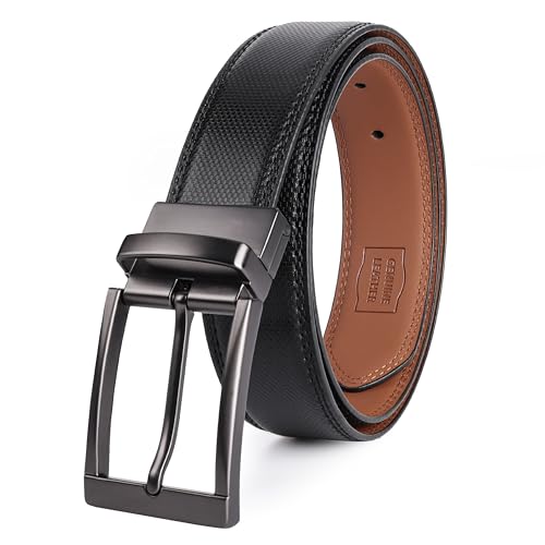 SUNYA Mens Belts Leather, 1.3” Reversible Belts for Men. Mens Dress Belt Classic Design for Casual Jeans and Pants. Rotative Buckle.