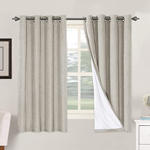 Image of H.VERSAILTEX Linen Blackout Curtains 63 Inches Long 100% Absolutely Blackout Thermal Insulated Textured Linen Look Curtain Draperies Anti-Rust Grommet, Energy Saving with White Liner, 2 Panels, Stone