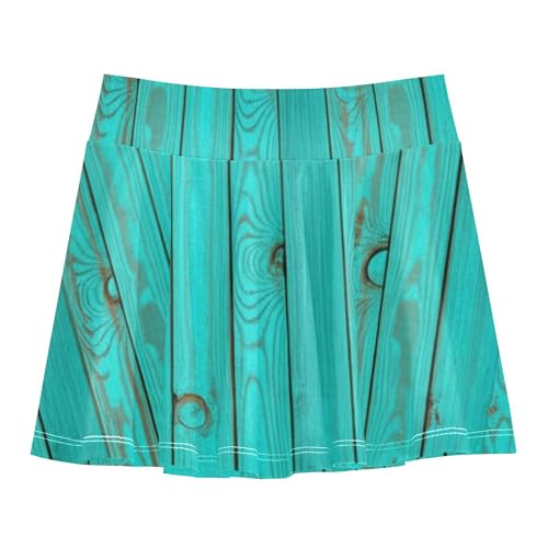 Athletic Shorts for Girls Skorts Turquoise Wooden Planks Wood Tennis Skirts for Kids Fun Cute Little Girl 3t