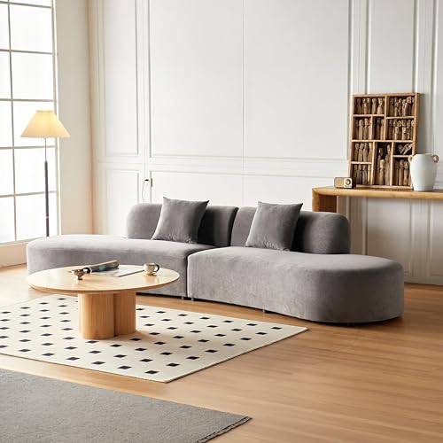 Image of Container Furniture Direct 132 inch Curved Sofa with Throw Pillows, 6 Seater Luxury Velvet Couch with Half Moon Design and High-Density Foam, Ideal for Modern Living Room, Office & Apartment, Grey