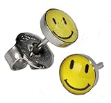 Ear Piercing Earrings Yellow Smiley Face Stainless Silver Studs Studex System 75 Hypoallergenic by Studex