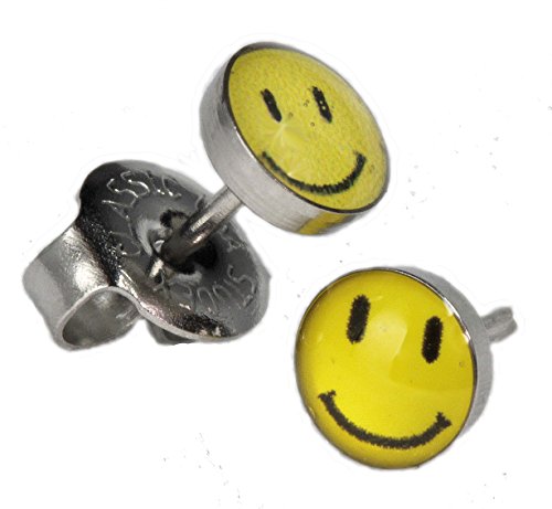 Ear Piercing Earrings Yellow Smiley Face Stainless Silver Studs Studex System 75 Hypoallergenic