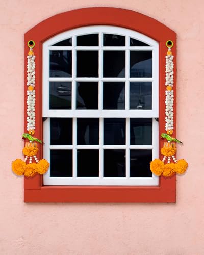 Image of Rajasthan kraft Jasmine & Parrot Door Hanging|Office Home Diwali Decoration, Size 24 inches, Colour Mango (RK-36402-2)