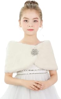 Flower Girl Shawl Wrap, Kids Soft Ivory Faux Fur Princess Shoulder Cape for Wedding B-Ivory(140-150cm)