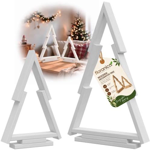 Floranica Weihnachtsbaum Holz, Tannenbaum Deko 55 + 37.5 cm, Weiß | 2er-Set Holzrahmen in Dreiecksform aus Kiefer, imprägniert für innen und außen, handgefertigt – Alternative zum Christbaum