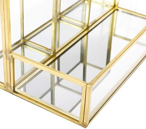 Homtone Makeup Brush Holder,Vintage Clear Glass Cosmetic Brush Makeup Organizer with Mirror Tray for Storage Perfume Nail Polish Lipsticks, 4 Compartments