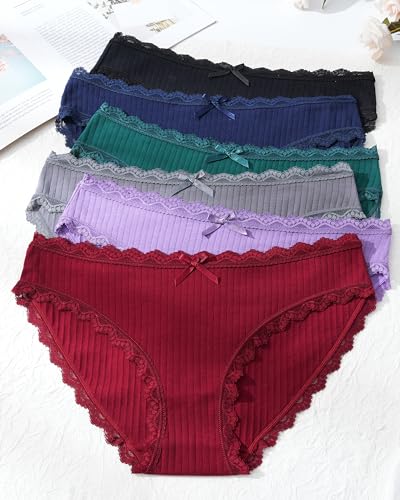 Image of Aijolen Women's Cotton Bikini Underwear Soft Low Waist Panties Cheeky Lace Underpants S-XXL