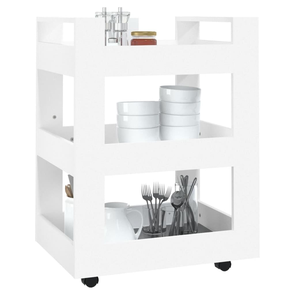 Carro de cocina genérico blanco 3 estantes madera ingeniería | 4 ruedas, fácil de mover, 60 x 45 x 80 cm, gran espacio de almacenamiento, montaje fácil