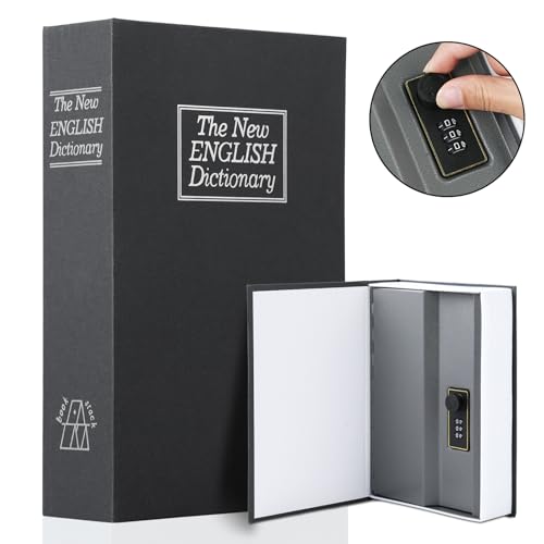 Buchtresor mit Zahlenschloss - Buchsafe Tresor für Zuhause Geheimversteck versteckter Heimtresor für Bücherregal Geldkassette Zahlenschloss zum Aufbewahren von Schlüsseln Dokumenten Schmuck (schwarz)